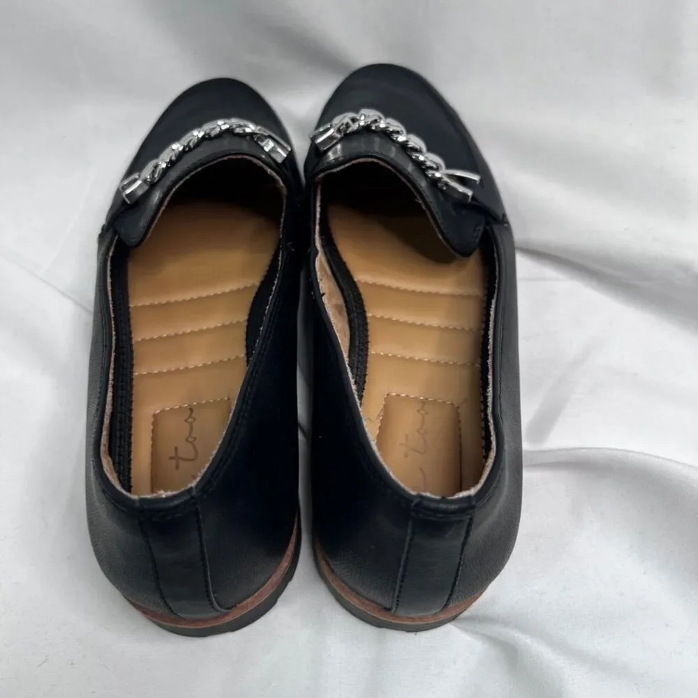Me Too Colby Black Slip On Flat Loafers Silver Chain Detail Size‎ 7.5M